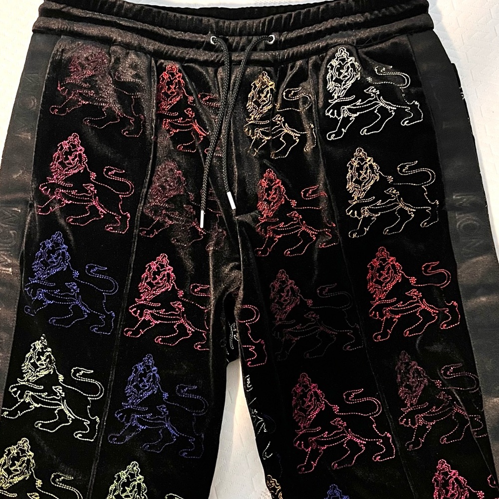MCM Luxury Velour Jogger Black Multicolor Lion Logo Limited Ed MCM Handbag Brand